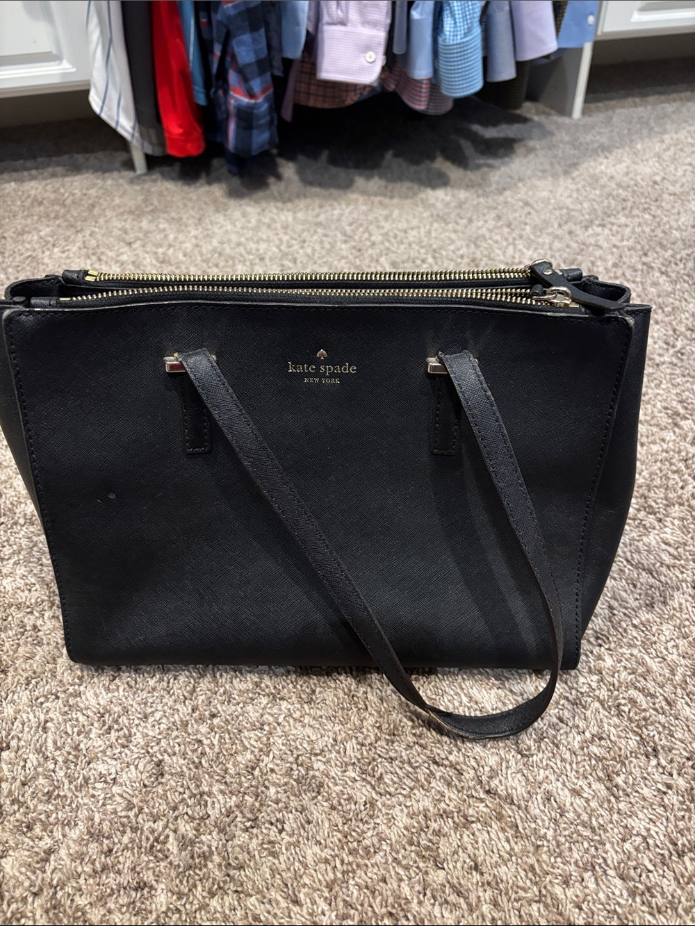 kate spade Black Saffiano Leather Double-Zip Tote
